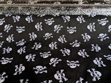Black Pirate Skull And Crossbones Polycotton Halloween Fabric, Sewing Fabric, 43Inches Wide